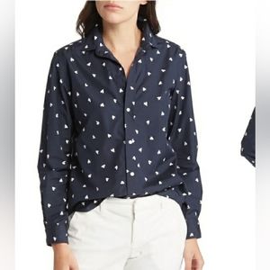 Frank & Eileen Navy Button Down Shirt with White Print